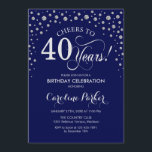 40th Birthday Party Invitation - Silver Navy Blue<br><div class="desc">40th Birthday Party Invitation.
Elegant design with faux glitter silver and navy blue. Cheers to 40 Years! Message me if you need further customization.</div>