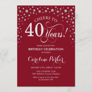 40th Birthday Party Invitation - Silver Red