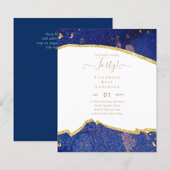 40th Birthday Party Invitations Glitter Glamour (Front/Back)