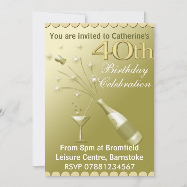 40th Birthday Party Invitations - Gold (Front)
