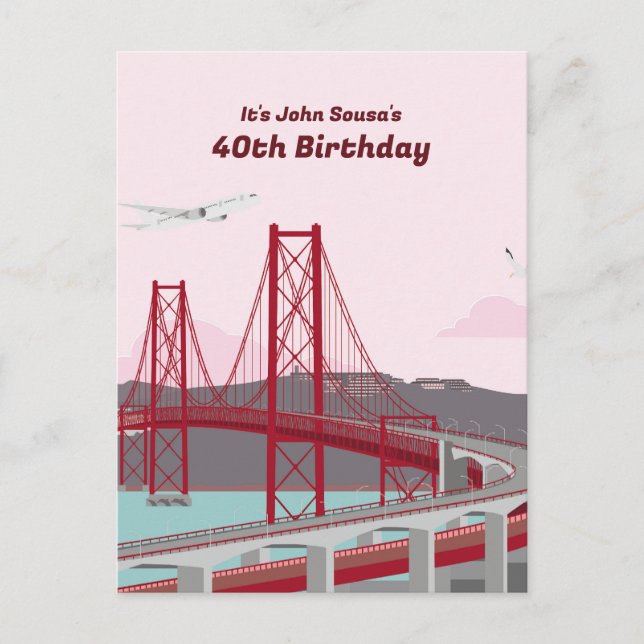 40th Birthday Party Lisbon Bridge at sunset  Invitation Postcard (Front)