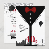 40th Birthday Party Martini Glass Red Bow Tie 