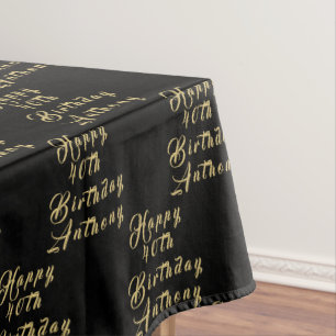 40th Birthday Party Name Black Modern Pattern Tablecloth