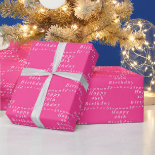 40th Birthday Party Name Hot Pink Modern Pattern Wrapping Paper