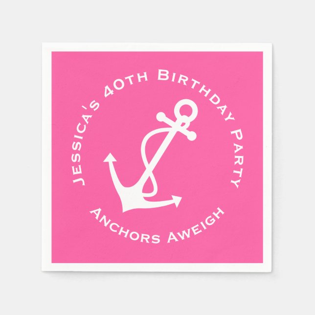 40th Birthday Party Nautical Anchor Napkin (Front)