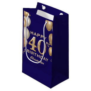 40th Birthday Party Navy Blue and Gold Balloons Small Gift Bag
