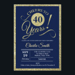 40th Birthday Party - Navy Gold ANY YEAR Invitation<br><div class="desc">40th Birthday Party Invitation in faux glitter gold and navy blue. Cheers to 40 years!
Please message us if you need further customization.</div>
