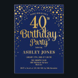 40th Birthday Party - Navy & Gold Invitation<br><div class="desc">40th Birthday Party Invitation.
Elegant design in navy blue and faux glitter gold. Features stylish script font and confetti. Message me if you need custom age.</div>