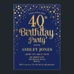 40th Birthday Party - Navy & Gold Invitation<br><div class="desc">40th Birthday Party Invitation.
Elegant design in navy blue and faux glitter gold. Features stylish script font and confetti. Message me if you need custom age.</div>