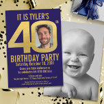 40th Birthday party navy gold photo Invitation<br><div class="desc">Bold simple graphic dark blue, and gold photo template 40th birthday party invitation. Personalize this milestone birthday invitation with your own birthday party event details, and a photos of your birthday boy or girl in the centre of the 0 in 40 and one full bleed out photo on the reverse,...</div>