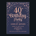40th Birthday Party - Navy & Rose Gold Invitation<br><div class="desc">40th Birthday Party Invitation.
Elegant design in navy blue and faux glitter rose gold. Features stylish script font and confetti. Message me if you need custom age.</div>