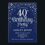 40th Birthday Party - Navy & Silver Invitation<br><div class="desc">40th Birthday Party Invitation.
Elegant design in dark navy blue and faux glitter silver. Features stylish script font and confetti. Message me if you need custom age.</div>
