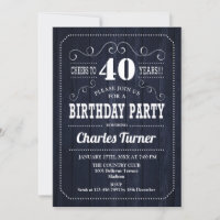 40th Birthday Party - Navy Wood Pattern