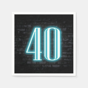 40th Birthday Party Neon Sign on Brick Wall Napkin