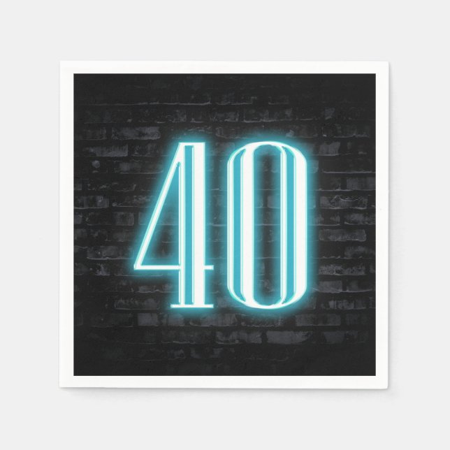 40th Birthday Party Neon Sign on Brick Wall Napkin (Front)