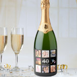 40th birthday party photo collage black sparkling wine label<br><div class="desc">A bottle label for a 40th birthday party,  celebrating her life with a collage of 8 of your photos.  Templates for a name,  age 40 and a date.  Date of birth or the date of the party.  White and grey coloured letters.  Elegant black background.</div>