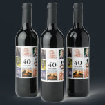 40th birthday party photo collage guy wine label<br><div class="desc">A wine bottle label for a 40th birthday party for a guy,  celebrating his life with a collage of 8 of your own photos.  Templates for a name,  age 40 and a date.  Date of birth or the date of the party.  Black coloured letters.  White background.</div>
