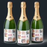 40th birthday party photo collage sparkling wine label<br><div class="desc">A bottle label for a 40th birthday party,  celebrating her life with a collage of 8 of your photos.  Templates for a name,  age 40 and a date.  Date of birth or the date of the party.  Coral and burgundy coloured letters.  White background.</div>