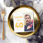 40th birthday party photo gold balloons cheers napkin<br><div class="desc">A napkin for a 40th birthday party. Template for your photo.  White background and the tex: Cheers to 40.  The text is written with a trendy faux gold balloon script.</div>