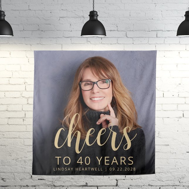 40th Birthday Party Photo Gold Script Cheers Tapestry (Creator Uploaded)