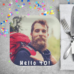 40th birthday party photo hello 40 guys men paper plate<br><div class="desc">Personalize and add Your photo.  White text overlay: Hello 40!  A paper plate for a 40th birthday party for him.  Matching paper napkins available in our store!</div>