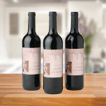 40th birthday party photo rose gold glitter drips wine label<br><div class="desc">A wine label for a feminine nd glamourous 40th (or any age) birthday party. A faux rose gold metallic looking background with an elegant faux rose gold glitter drips, paint drip look. Personalize and add your own photo of the birthday girl. The text: The name is written in dark rose...</div>
