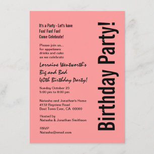 40th Birthday Party Pink and Black Budget V101E Invitation