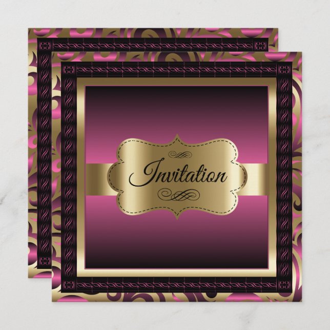 40th Birthday Party | Pink Metallic & Gold Invitation (Front/Back)
