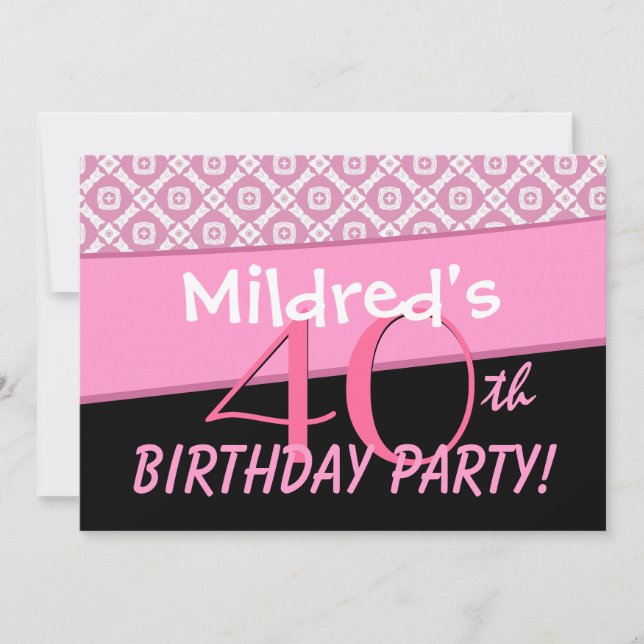 40th Birthday Party Pink Pattern Template (Front)