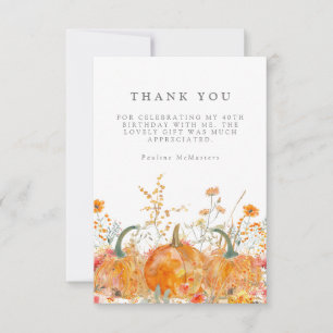 40th Birthday Party Pumpkin Wildflower Custom Thank You Card