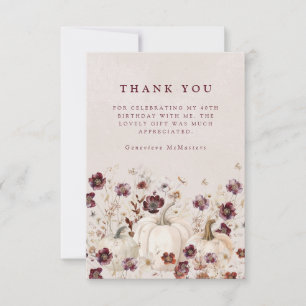 40th Birthday Party Pumpkin Wildflower Custom Thank You Card