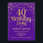 40th Birthday Party - Purple & Gold Invitation<br><div class="desc">40th Birthday Party Invitation.
Elegant design in royal purple and faux glitter gold. Features stylish script font and confetti. Message me if you need custom age.</div>