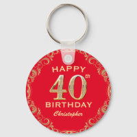 40th Birthday Party Red and Gold Glitter Frame