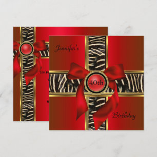 40th Birthday Party Red Gold Animal Wild Bow Invitation
