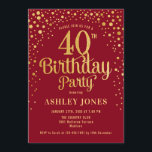 40th Birthday Party - Red & Gold Invitation<br><div class="desc">40th Birthday Party Invitation.
Elegant design in red and faux glitter gold. Features stylish script font and confetti. Message me if you need custom age.</div>