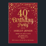 40th Birthday Party - Red & Gold Invitation<br><div class="desc">40th Birthday Party Invitation.
Elegant design in red and faux glitter gold. Features stylish script font and confetti. Message me if you need custom age.</div>