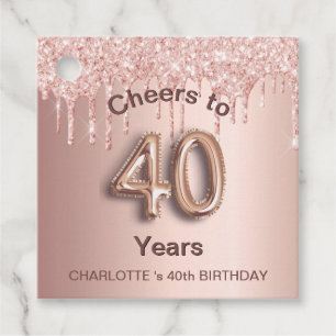 40th Birthday party rose gold blush glitter drips Favour Tags