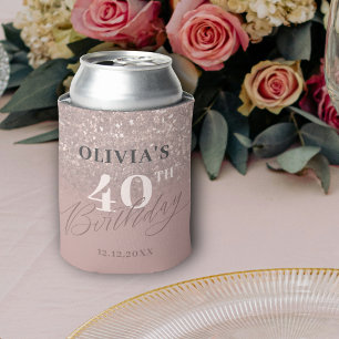 40th Birthday Party Rose Gold Glitter Can Cooler