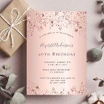 40th birthday party rose gold stars invitation postcard<br><div class="desc">A modern, stylish and glamourous invitation for a woman's 40th birthday party. A faux rose gold metallic looking background with an elegant faux rose gold twinkling stars. The name is written with a modern dark rose gold coloured hand lettered style script. Templates for your party details. Back: rose gold background....</div>