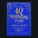 40th Birthday Party - Royal Blue & Gold Invitation<br><div class="desc">40th Birthday Party Invitation.
Elegant design in royal blue and faux glitter gold. Features stylish script font and confetti. Message me if you need custom age.</div>
