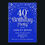 40th Birthday Party - Royal Blue & Silver Invitation<br><div class="desc">40th Birthday Party Invitation.
Elegant design in royal blue and faux glitter silver. Features stylish script font and confetti. Message me if you need custom age.</div>