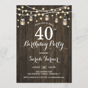 40th Birthday Party - Rustic Wood Invitation