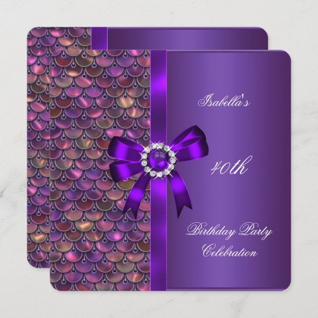 40th Birthday Party Sequins Pink Purple Diamond Invitation (Front/Back)