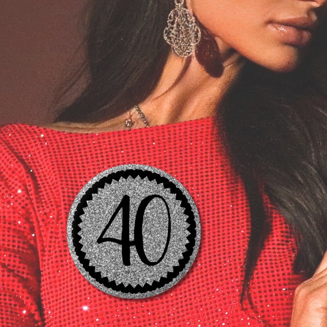 40th Birthday Party Silver Glitter Classic 2 Inch Round Button (40th Birthday Party Silver Glitter Classic 6 Cm Round Badge
)