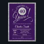 40th Birthday Party - Silver Purple ANY YEAR Invitation<br><div class="desc">40th Birthday Party Invitation in faux glitter silver and purple. Cheers to 40 years!
Please message me if you need further customization.</div>