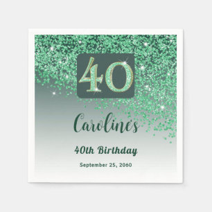 40th Birthday Party Sparkle Green Glitter Napkin