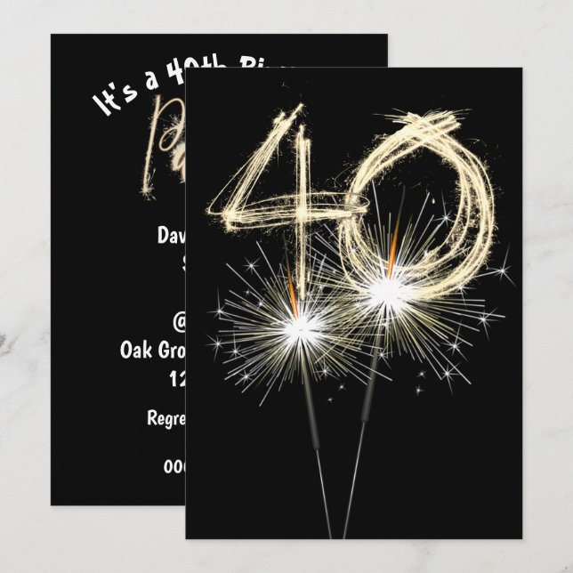 40th Birthday Party Sparklers  Invitation (Front/Back)