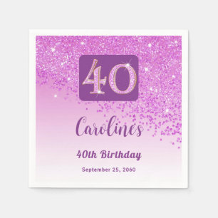 40th Birthday Party Sparkling Pink Glitter Napkin