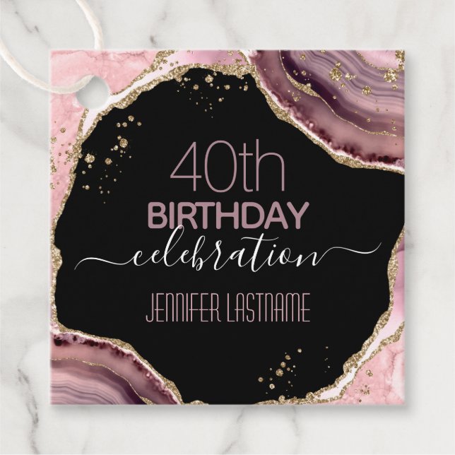 40th Birthday Party Stone and Gold Favour Tags (Front)