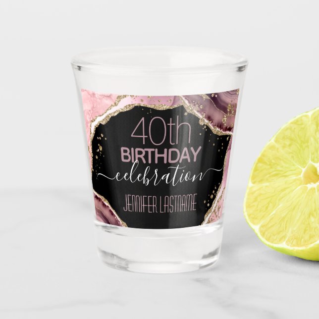 40th Birthday Party Stone and Gold Shot glass (Front)